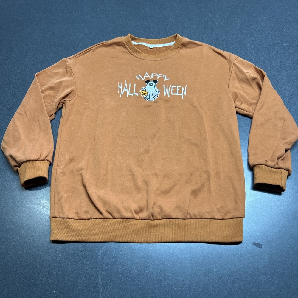 Halloween Ghost Mickey Sweatshirt Women S Orange Pullover Crew Neck Burnt Orange